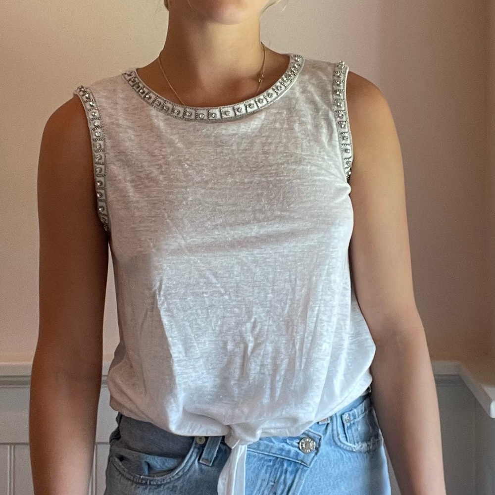 SAKS Women’s Generation Love White Tank with Crystal Detailing Size XS